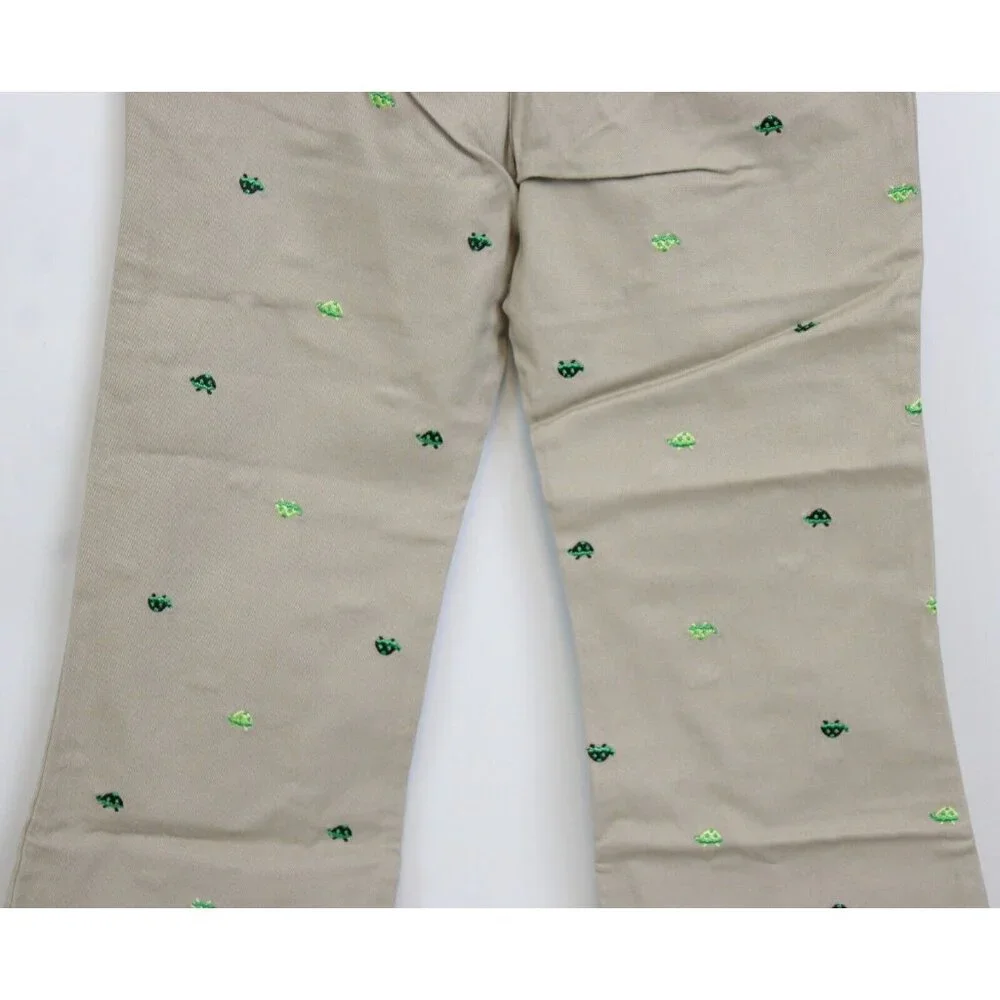 NEW 2006/05 Gymboree Prep Club Khaki Pants sz 7 Spring Turtle Ruffle Belt Embroi
